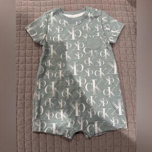 Calvin Klein Infant Romper in Light Blue and White